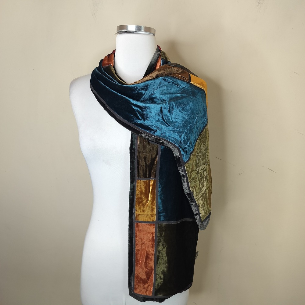 Echo Silk Blend Velvet Patchwork Scarf Jewel Tone… - image 4